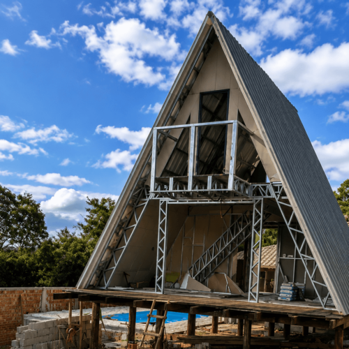 Montagem chalé steel frame com varanda